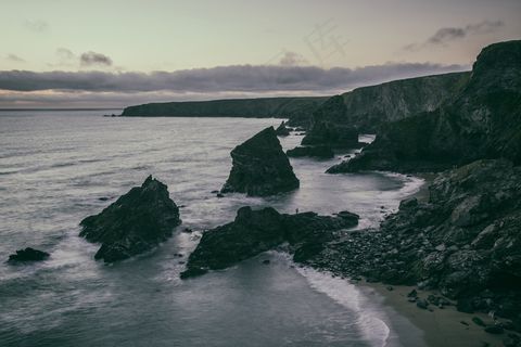 海滩，海岸，长城，海洋，海，夏季，日落