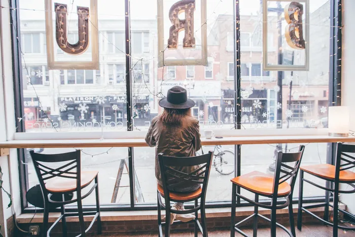 咖啡，社区，商店，窗口，女人