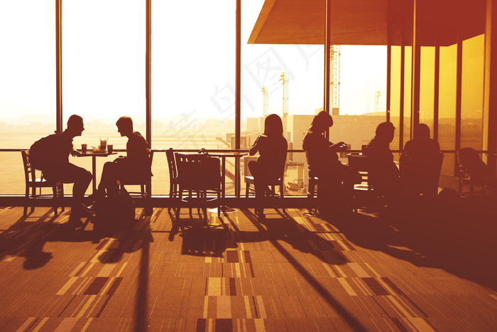 机场，旅客，日落，旅客，等待