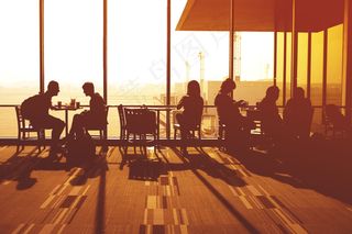 机场，旅客，日落，旅客，等待