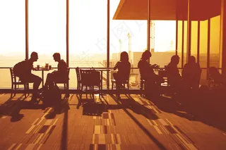 机场，旅客，日落，旅客，等待