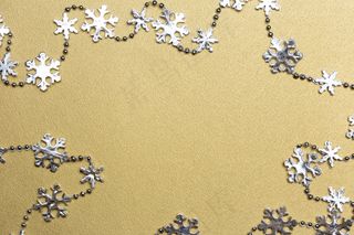 圣诞节，副本空间，创意，装饰，节日，平躺，黄金，高清壁纸，假日，闪亮，银色，雪花