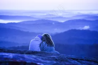 高度，蓝色，夫妇，享受，探索，徒步旅行，景观，山，性质，户外，和平，风景，坐，旅行，视图