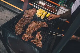 烧烤，烧烤，烧烤，玉米，食品，肉，肉，牛排，牛排