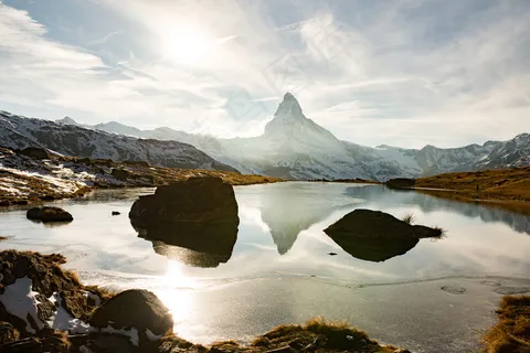 阿尔卑斯山，云，湖，马特宏峰，山，反射，瑞士，瑞士