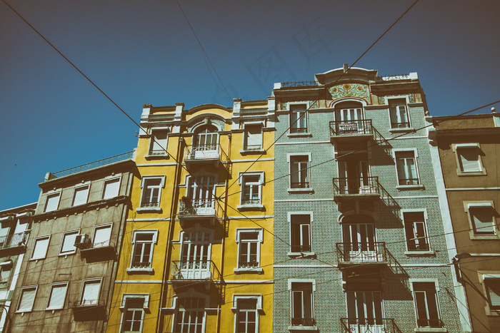 蓝色，建筑物，颜色，里斯本，葡萄牙，天空