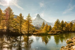 阿尔卑斯山，清澈的水，云，湖，马特宏峰，山，反射，天空，透明，树木