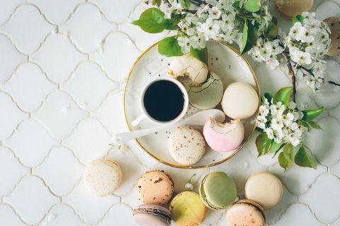 咖啡，食品，马卡龙，马卡龙，马卡龙，蛋白杏仁饼干，开销，甜，甜