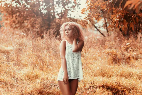 美女,麦田,女内衣,油画,人物特写,秋季，秋天，女性，森林，女孩，模型，性感，树，女人，木，年轻人