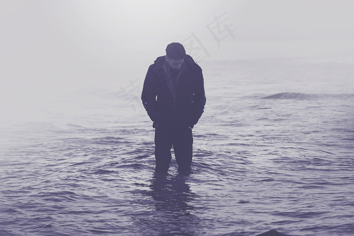 海岸，戏剧，男性，之一，穆迪，海洋，悲伤，海，不开心，水