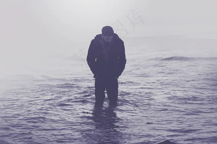 海岸，戏剧，男性，之一，穆迪，海洋，悲伤，海，不开心，水