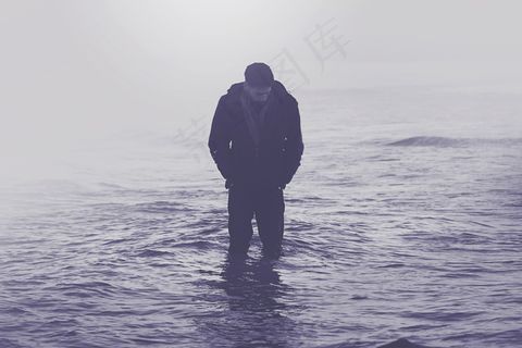 海岸，戏剧，男性，之一，穆迪，海洋，悲伤，海，不开心，水