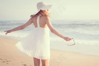 海滩，女孩，海洋，沙，桑迪，夏季，女人