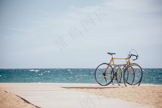 海滩，自行车，海岸，沿海，骑自行车，休闲，性质，海洋，户外，通路，砂，邵尔，天空，夏季，旅行，度假，水