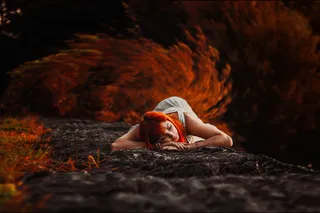 秋季，洞穴，秋天，女性，女孩，头发，模型，肖像，姿势，红色，性感，女人