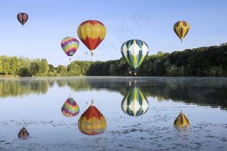 活动，冒险，多彩，飞行，热气球，旅程，湖，户外，反射，天空，水