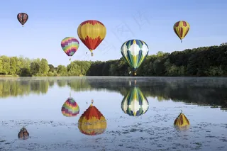 活动，冒险，多彩，飞行，热气球，旅程，湖，户外，反射，天空，水