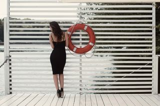 海军条纹,美女,短袖衫,连衣裙,羽毛球拍,性感的女人