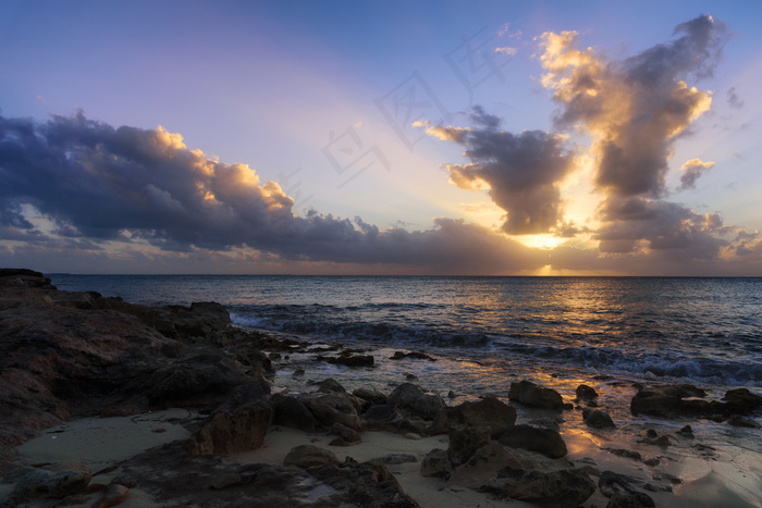 海滩，美丽，云，海岸，性质，海洋，岩石，风景，海，岸，天空，夏季，日落，度假，波