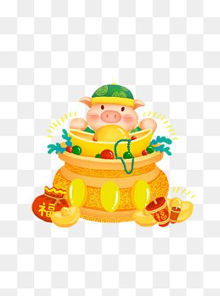 手绘新年喜庆可爱猪立体IP精品元,免抠元素