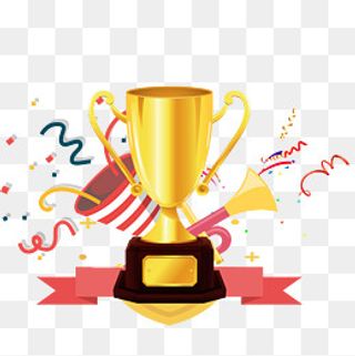 金色奖杯彩条元素,免抠元素