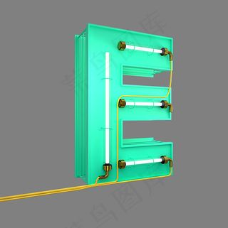英文字母大写E数字字母字母素材3D立体灯管字