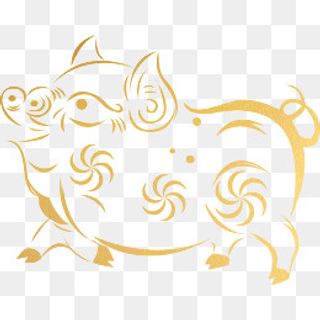 新年中国风剪纸喜庆金猪元素,免抠元素