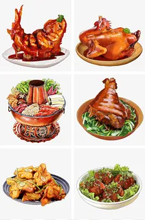 手绘卡通美食新年餐饮东北菜精致,免抠元素
