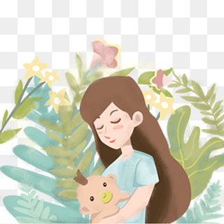 母亲节母亲孩子婴儿怀抱花草,免抠元素