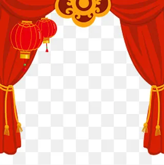 手绘喜庆灯笼帷幕,免抠元素