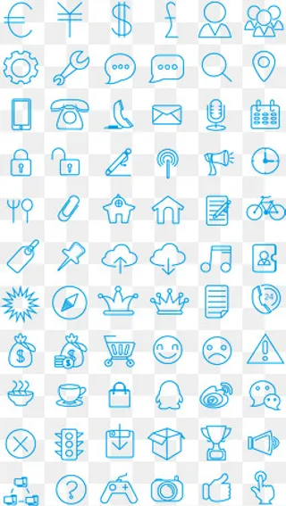 精美的蓝色线绘商务符号图标矢量,免抠元素