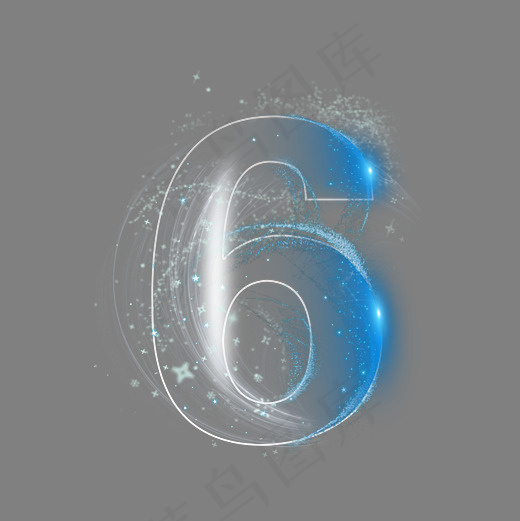 炫酷蓝色星空倒计时数字6(3000*3000px)psd模版下载