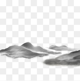 手绘黑白画山峰元素,免抠元素