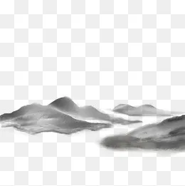 手绘黑白画山峰元素,免抠元素