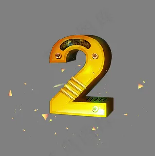 通用3D立体大气金色立体数字2,免抠元素艺术字