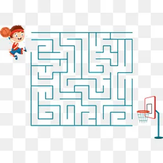 迷宫两端的小朋友和篮筐,免抠元素