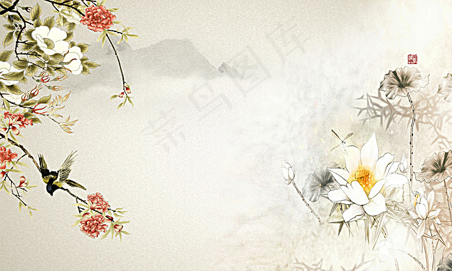 水墨荷花背景海报素材背景图片素材