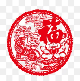 虎福齐来剪纸,免抠元素