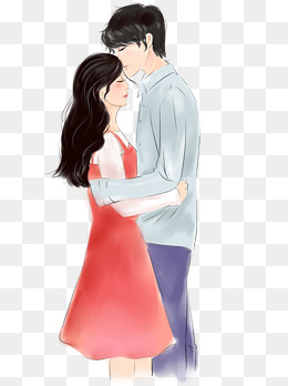 情侣拥抱手绘插画
