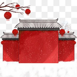 手绘春节红色古建筑灯笼免扣png,免抠元素