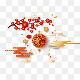 喜庆红色新年挂饰背景,免抠元素