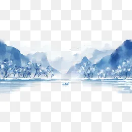 中国风手绘水墨风景山水画,免抠元素(1920*800px)psd模版下载