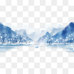 中国风手绘水墨风景山水画,免抠元素