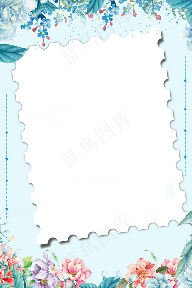 清新手绘蓝色花卉照片墙手绘花朵广告背景背景图片素材,背景元素