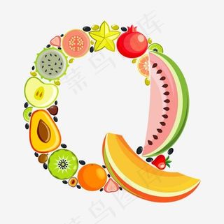 手绘水果字母Q