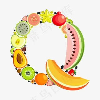 手绘水果字母Q