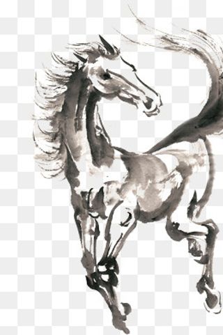 奔跑的马水墨画PNG免抠素材,免抠元素