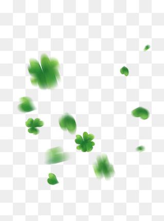 漂浮的四叶草飘落的心形叶子飞舞,免抠元素