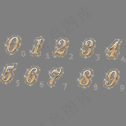 金色钻石阿拉伯数字矢量图(4583*2060px)eps,ai矢量模版下载