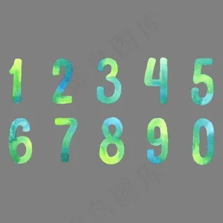 绿色水墨水彩手绘创意艺术数字,免抠元素艺术字